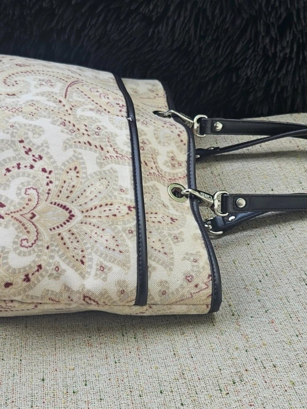 Lauren Ralph Lauren Women Hand Bag Purse Beige Suede Fabric Purse - Picture 7 of 13